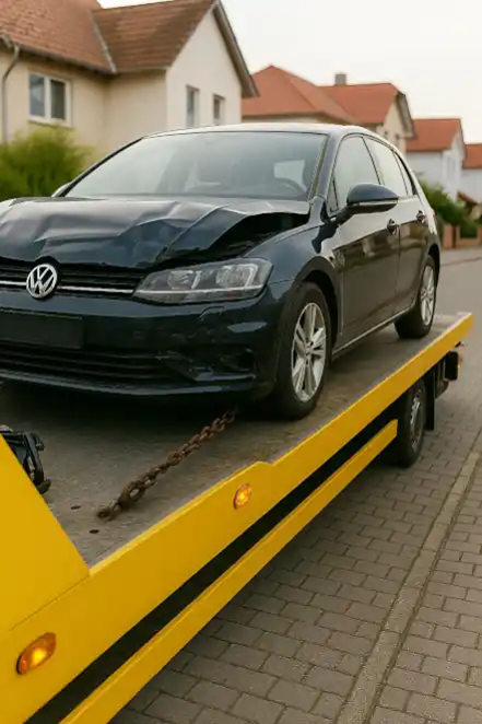 Ein defektes Auto wird für den Autoankauf in Esslingen abgeschleppt, um den Verkaufsprozess zu starten.